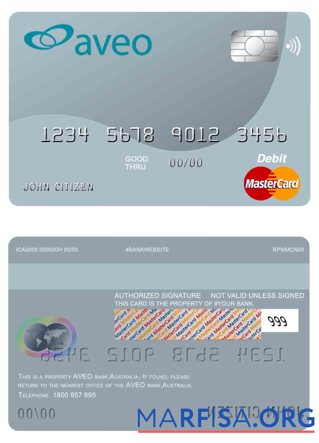 Blank Australia Aveo bank mastercard template
